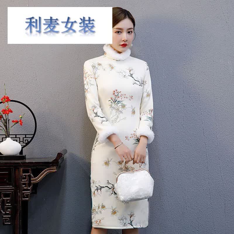 加绒加厚旗袍冬款保暖2022秋冬新款高端气质长袖时尚年轻款连衣裙 227图片色 M 80-怎么看?