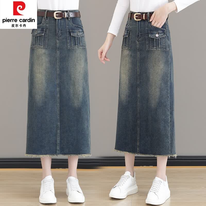 皮尔卡丹（pierre cardin）开叉牛仔半身裙女2023新款秋冬季高腰a字中长裙一步包臀裙 复古蓝 S 26属于什么档次？