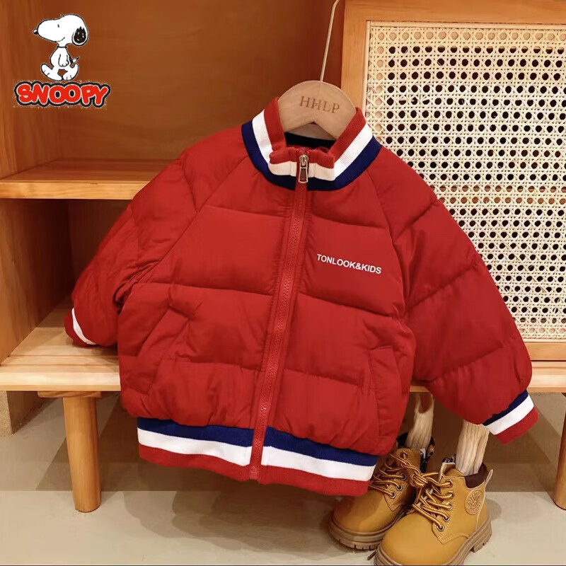 史努比（SNOOPY）新款儿童棒球服男女童秋冬加厚棉服外套韩版童装时尚百搭款 万棒球服红色 120cm