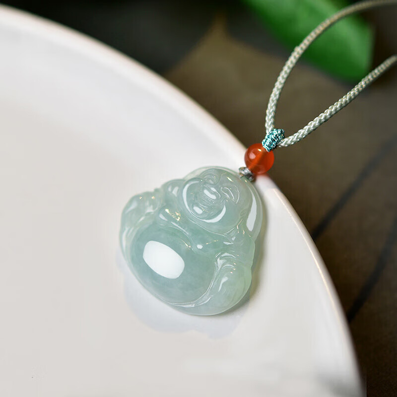 吊坠女男冰糯种翡翠原石开心佛项坠玉石雕刻佛公挂件 翡翠开心佛吊坠