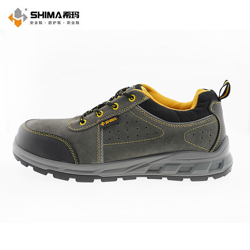 希玛d16002-1防砸耐油安全鞋 进口翻毛牛皮新型透气劳保鞋 黑色 42