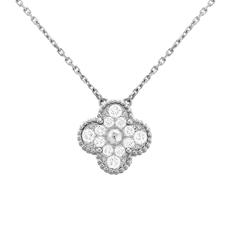 梵克雅宝(van cleef & arpels)项链满钻项链alhambra复古白金四叶草