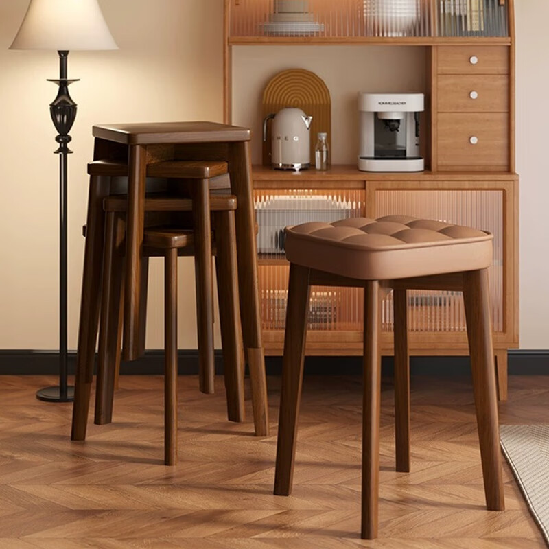 卓博实木凳子家用板凳方凳餐椅子餐凳小凳子可叠放软包凳子BD530棕色