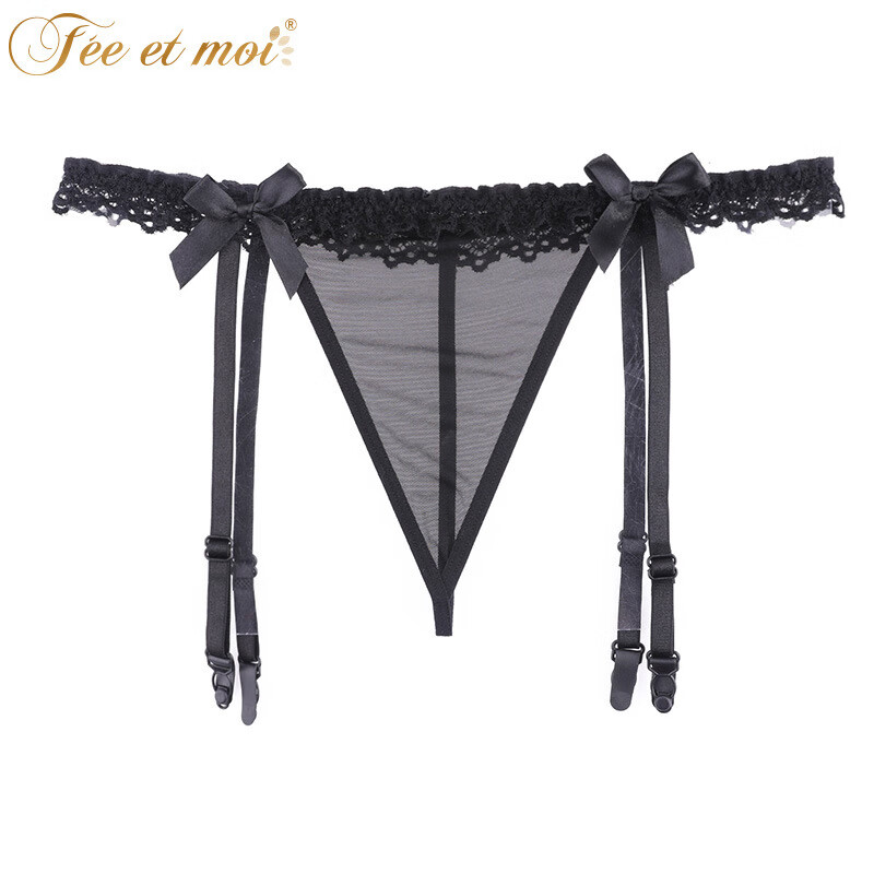 性感轻薄透纱连t裤吊袜带可调节扣一体式吊带袜免脱 黑 连t裤吊袜带