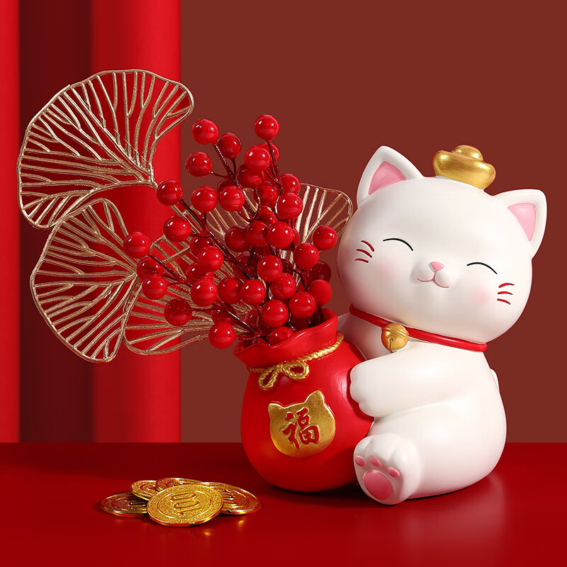 帝兰慕创意招财猫摆件进门口玄关新居发财果福袋装饰品乔迁之喜搬