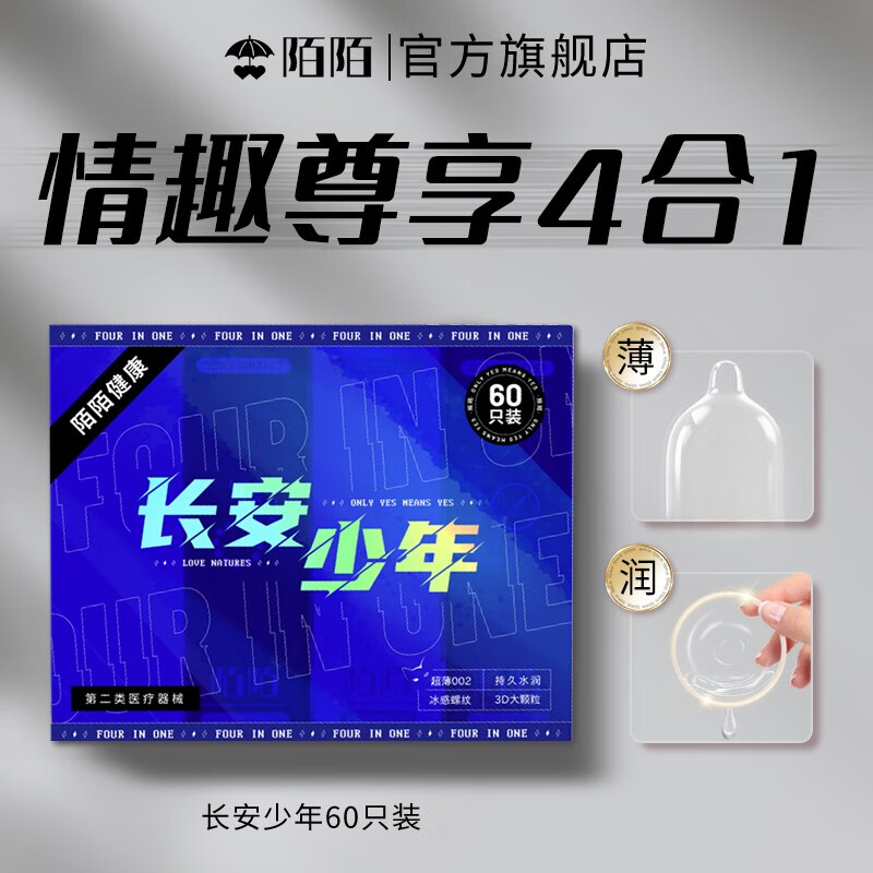 陌陌 情趣避孕套超薄002颗粒螺纹持久男用玻尿酸安全套套计生用品 持久水润 60只