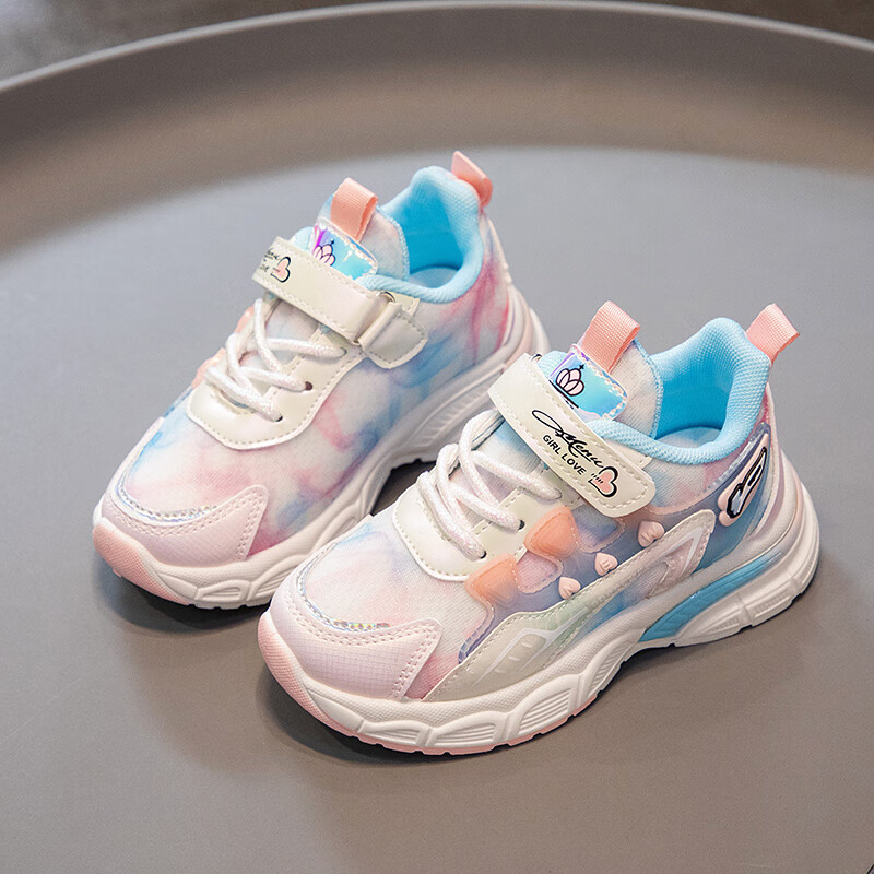 2023新款秋季儿童鞋子皮面休闲鞋大童女孩老爹鞋 粉色 26码鞋内长约