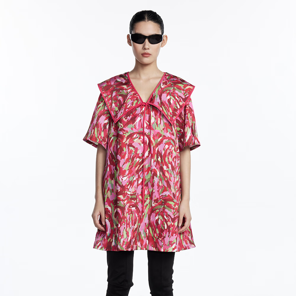 愫(pure tea)公主方领连衣裙女【风琴褶皱】puretea茶愫丝棉粉色茶