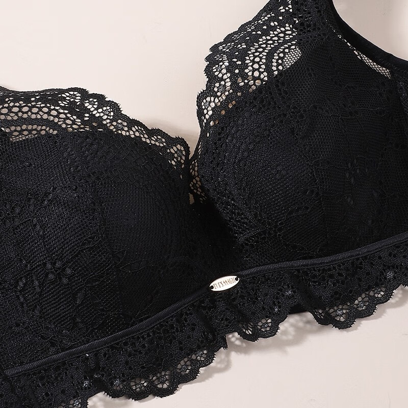 夏.娃.之.秀背心内衣胖mm美背奶罩蕾丝大胸显小全罩杯包容品牌乳胶文胸3770 黑色 80A /36A(上薄下厚杯约3CM)