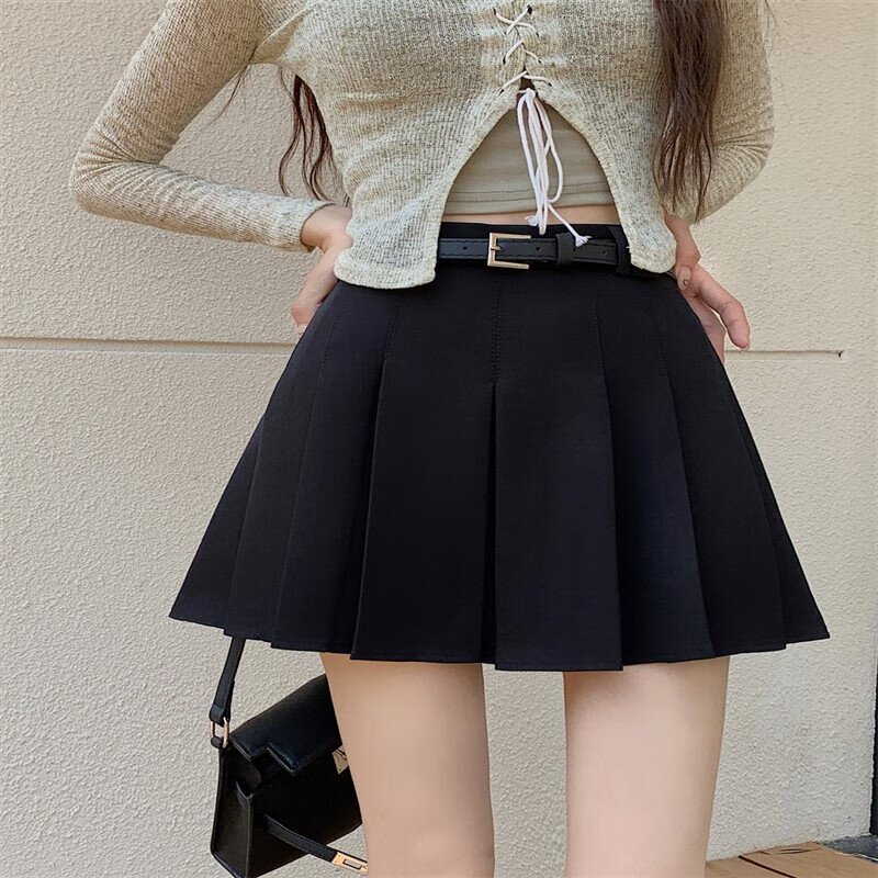少女秋冬季百褶裙百折裙高腰百褶短裙女春季韩版新款大学生半裙 黑色