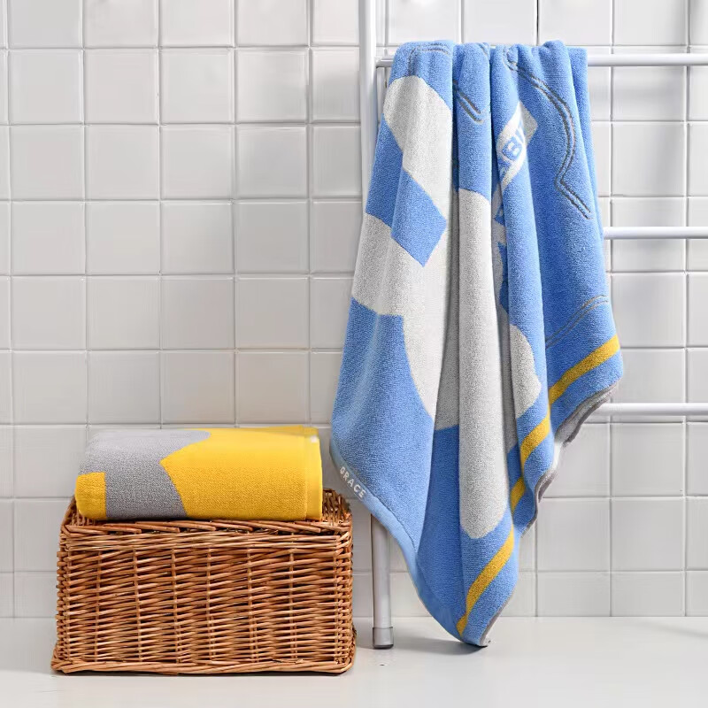 洁丽雅（Grace） 浴巾纯棉儿童卡通男女全棉大浴巾洗澡巾加厚吸水裹身巾 蓝色一条