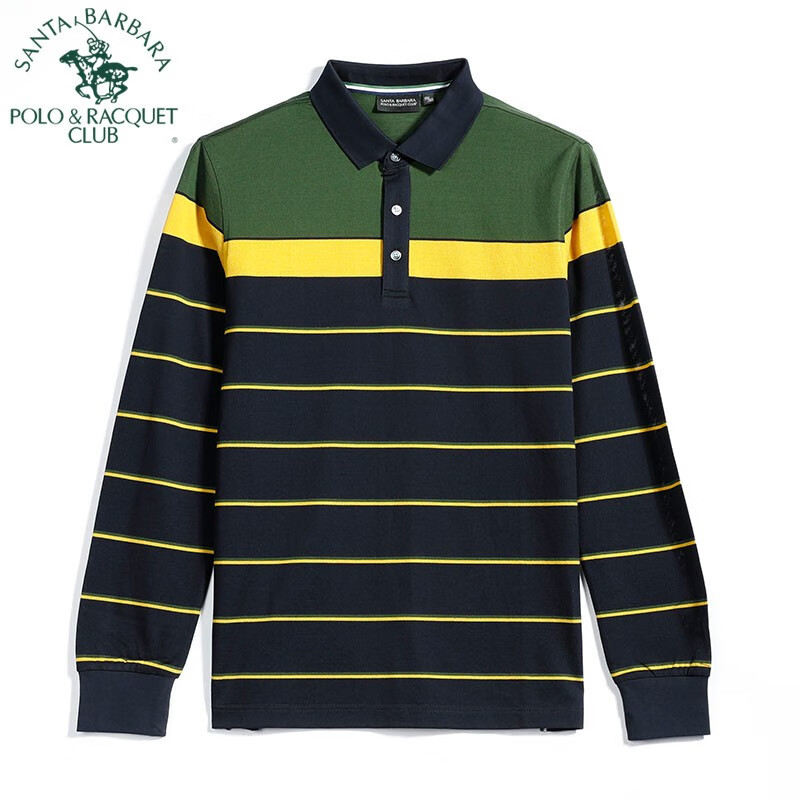 圣大保罗春秋男士商务休闲修身条纹长袖t恤舒适百搭翻领polo领男 p7