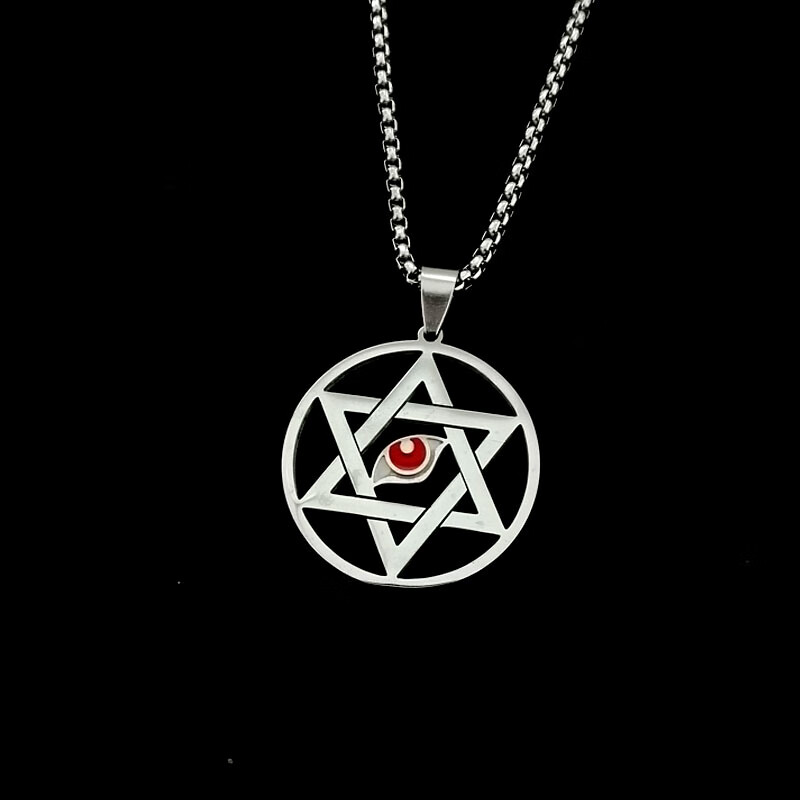 粉童惊封周边项链 我在惊悚游戏里封神周边流浪马戏团六芒星吊坠钛钢