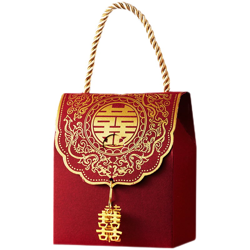 愛合軒喜糖盒子帶糖喜餅批發(fā)結(jié)婚喜糖禮盒成品含糖婚禮回禮訂婚宴伴手禮 套餐A【閃電發(fā)貨 成品含糖】 花紋喜單繩小拎盒