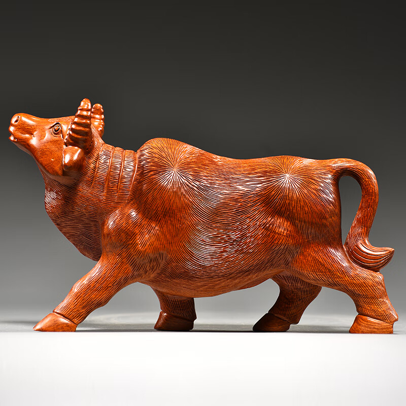 重礼开业红木客厅装饰实木质雕刻动物生肖家居工艺礼品木雕牛摆件