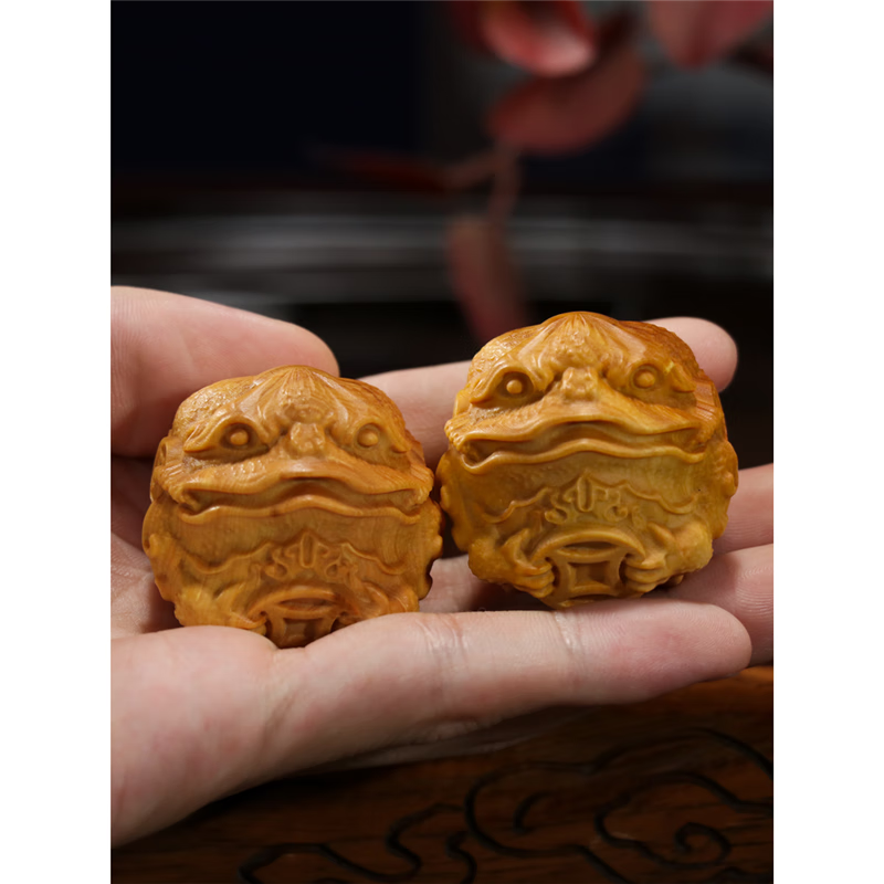 黄杨木雕金蟾手把件实木雕刻随身盘玩工艺品招财守财把玩礼品摆件 4.