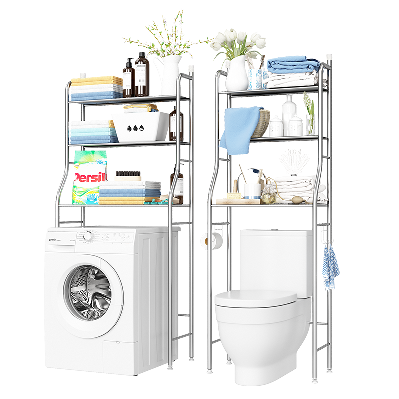 乐活时光 卫生间浴室置物架落地多层马桶洗衣机收纳架厕所洗手间脸盆收纳储物架子 洗衣机架3层【升级不锈钢材质】