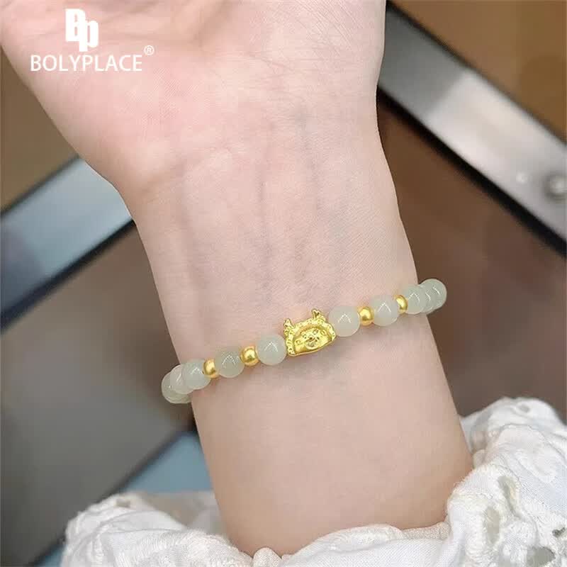 BOLYPLACE足金999龙饺转运珠手链女黄金一龙蒸饺本命年生肖手串送女友礼物 【和田玉】足金一龙蒸饺手链属于什么档次？
