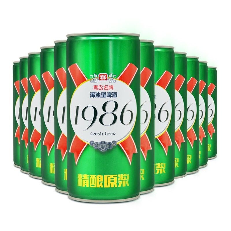 青岛蓝宝石原浆浑浊型啤酒 1986精酿原浆啤酒 全麦芽发酵鲜爽1L装 整箱12罐装