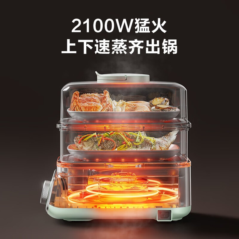苏泊尔（SUPOR） 全钢电蒸锅2100W大功率猛火速蒸上蒸下炖多档调温304不锈钢蒸笼智能预约料理锅ZN2030FC833