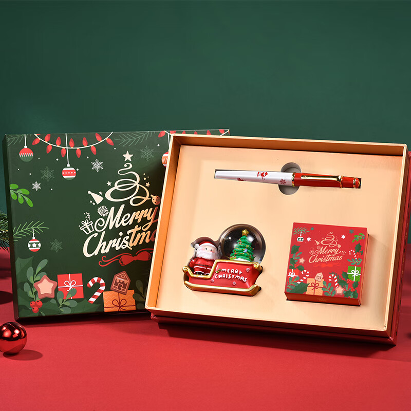 DUKE公爵新品圣诞套装钢笔墨水礼盒套装节日气氛时尚设计送小孩送朋友佳品流畅书写二 DK01#圣诞雪车水晶球套装（红笔）