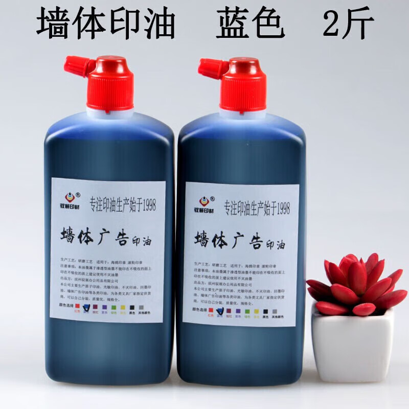 宸學(xué)文具大瓶原子印油墻體廣告印油紅藍(lán)黑色瓶大尖嘴裝快干戶外原子滲透印 墻體印油 藍(lán)色2斤 1000ml