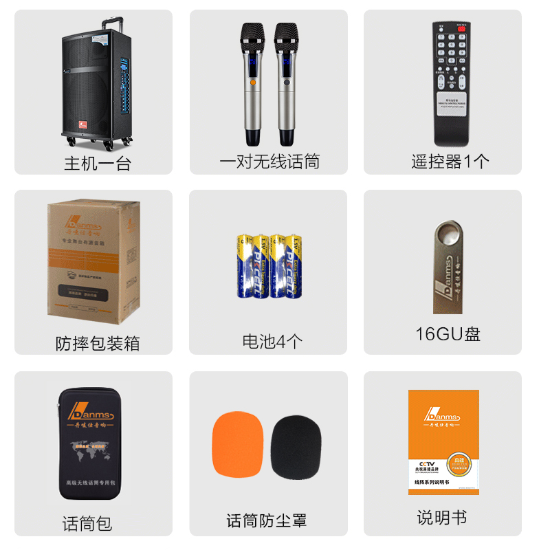 丹唛仕（Danms） 原装户外拉杆音箱三分频专业大功率舞台音响无线蓝牙直播广场舞音响套装15英寸木质音箱 815 (15寸 三分频) 大礼包