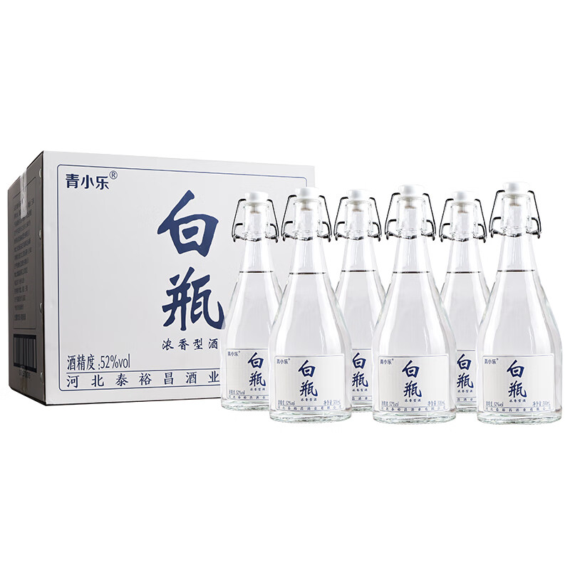 青小乐粮食酒白瓶酒 高度浓香型白酒 52%vol 500mL 6瓶 整箱