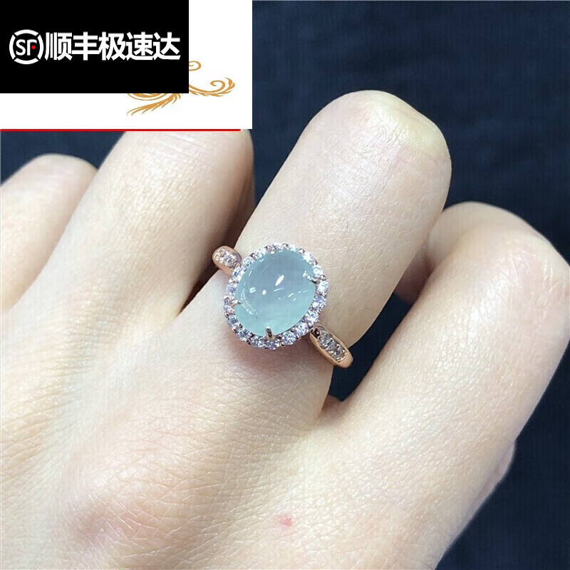 晋美人款翡翠戒指指环女925银镶嵌冰种货蛋面玉石