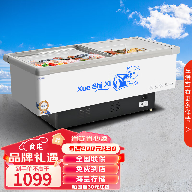 雪诗希商用冷柜展示冷柜岛柜点菜冰柜大容量展示冰柜纯铜管制冷超市商用展示柜冰柜冰箱雪糕柜 长1.4米升级版
