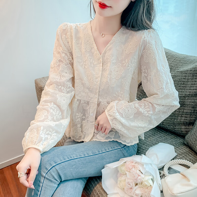 韩系甜美超仙蕾丝衬衫 图片色 xl