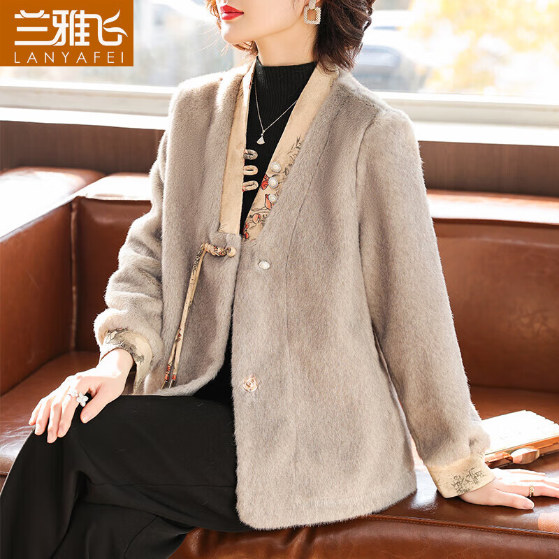 妈妈新年装秋冬新款水貂绒外套中老年女洋气贵夫人新中式皮草大衣