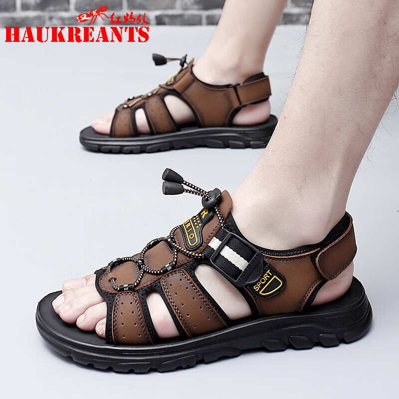 汉克红蚂蚁凉鞋男夏季新款镂空透气百搭舒适休闲欧洲站罗马鞋超轻头层