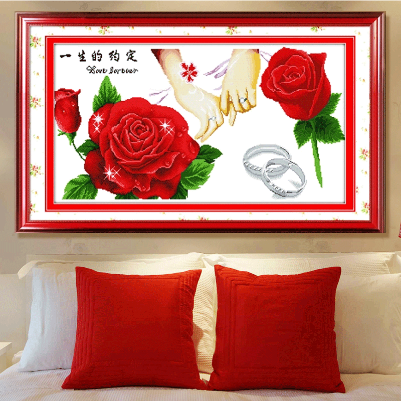 织巢鸟(oneroom)纯手工十字绣成品真爱永恒一生的约定玫瑰结婚喜庆