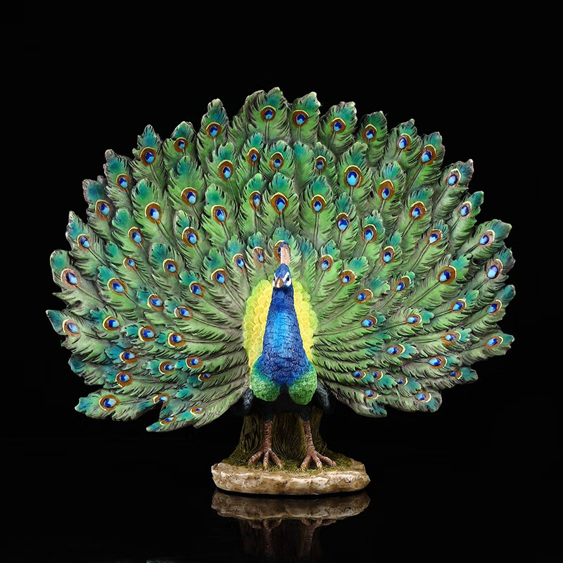 孔雀开屏摆件树脂新中式客厅玄关电视柜装饰品乔迁 孔雀开屏