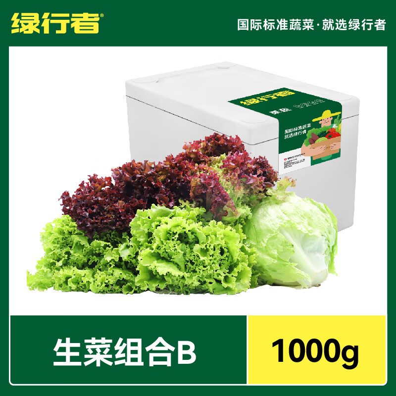 绿行者（GREER）新鲜蔬菜沙拉1kg 现摘生菜组合叶菜沙拉2斤混合蔬菜健康轻食 B组合 罗莎红 罗莎绿 球生菜