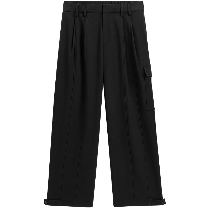 太平鳥男裝休閑褲Daria Song聯(lián)名闊腿工裝 B1GLE4294 黑色1 35