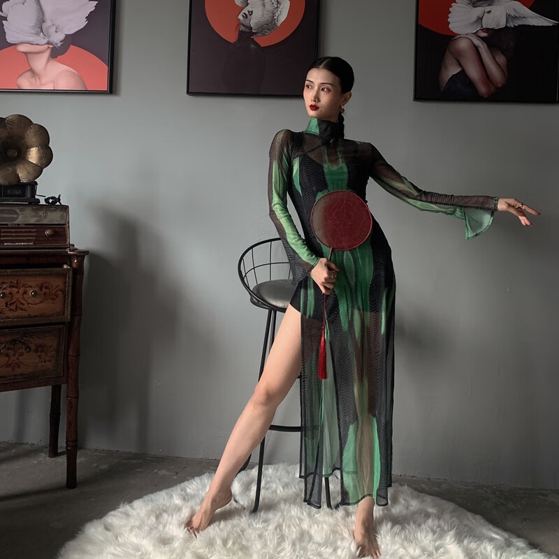 追玥梦舞蹈旗袍高开叉夜上海古典舞蚀骨旗袍年年轻款少女改良版 双