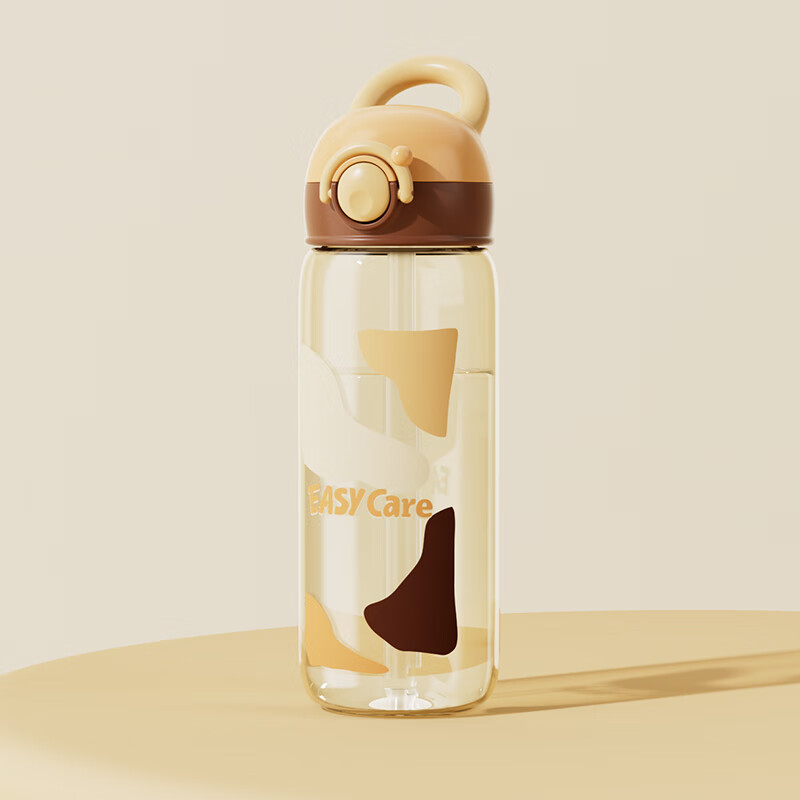 伊斯卡尔(EASYCare)儿童水杯带吸管杯子大人孕产孕妇上学专用ppsu水壶女生夏季直饮杯 栗棕【无背带】 600ml