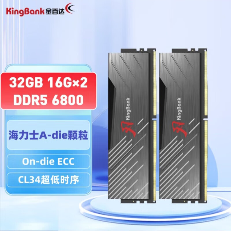 金百达16GDDR5内存条6400银爵32G银爵/64G套装DDR5海力士颗粒黑刃内存条 32G 6800(16*2)黑刃无灯A-Die