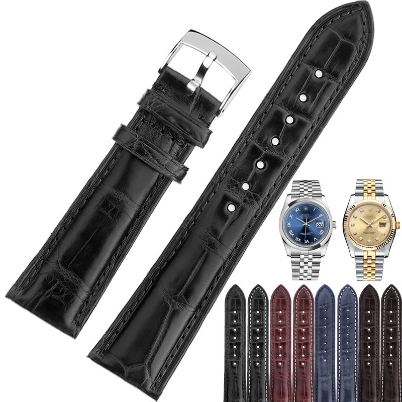 世辉适用劳力士鳄鱼皮表带潜航者纵航者切利尼游艇迪通拿真皮手表带男