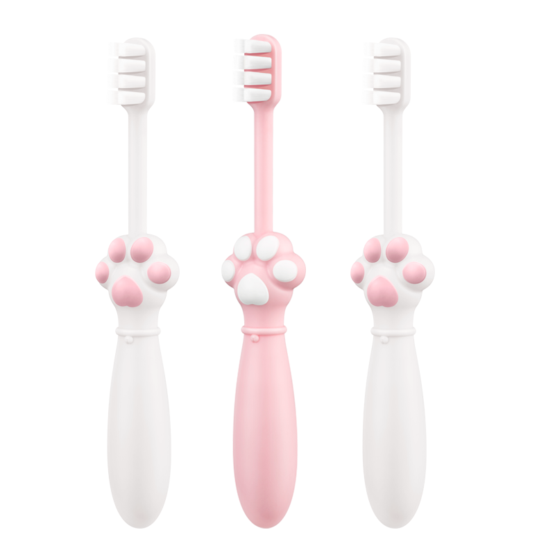 舒客宝贝儿童牙刷套装细软刷毛护龈小刷头猫爪牙刷防滑易握2-6岁3支装