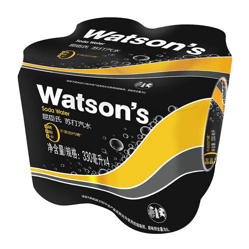 屈臣氏（Watsons）苏打汽水原味低糖0脂低卡糖气泡水饮料调酒330ml*4罐