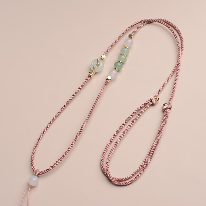 莱琲手工平安扣编绳玉坠和田玉吊坠挂绳挂脖玉佛项链绳可调节 粉色