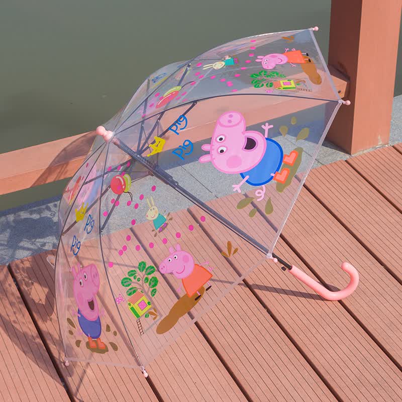 卡通透明儿童雨伞粉红猪小妹自动雨伞女孩男孩幼儿园小学生雨伞 佩佩