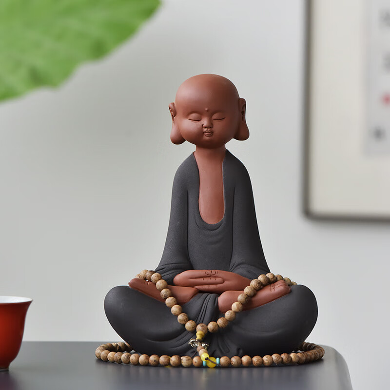中式家居紫砂小和尚摆件客厅装饰茶室茶桌禅意佛系小僧人物摆设 静修
