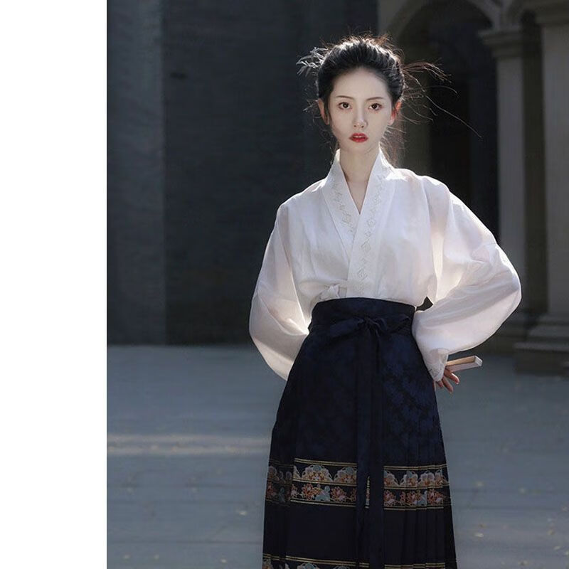 丙伦汉服女装唐朝新中式国风印花马面裙改良休闲纯色衬衫套装百搭半身