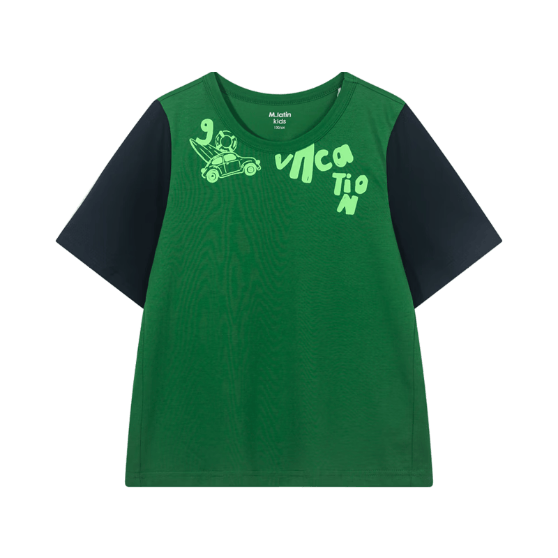 马·拉丁（M.Latin）/【商场同款】童装儿童T恤年夏新款男大童拼接短袖T恤 森林绿 120