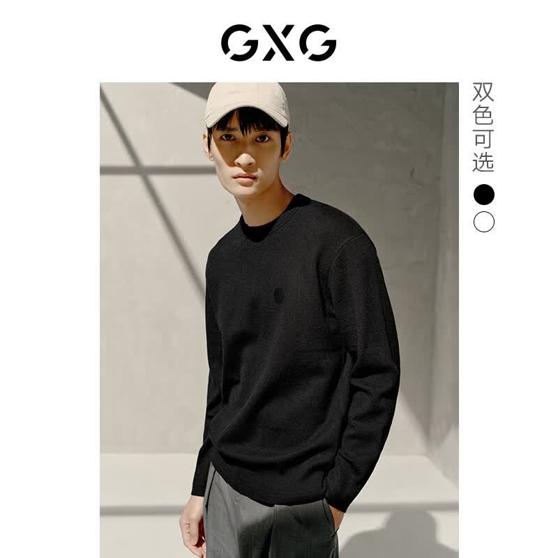 GXG男装 25年冬季新款双色提花羊毛衫 S 黑色
