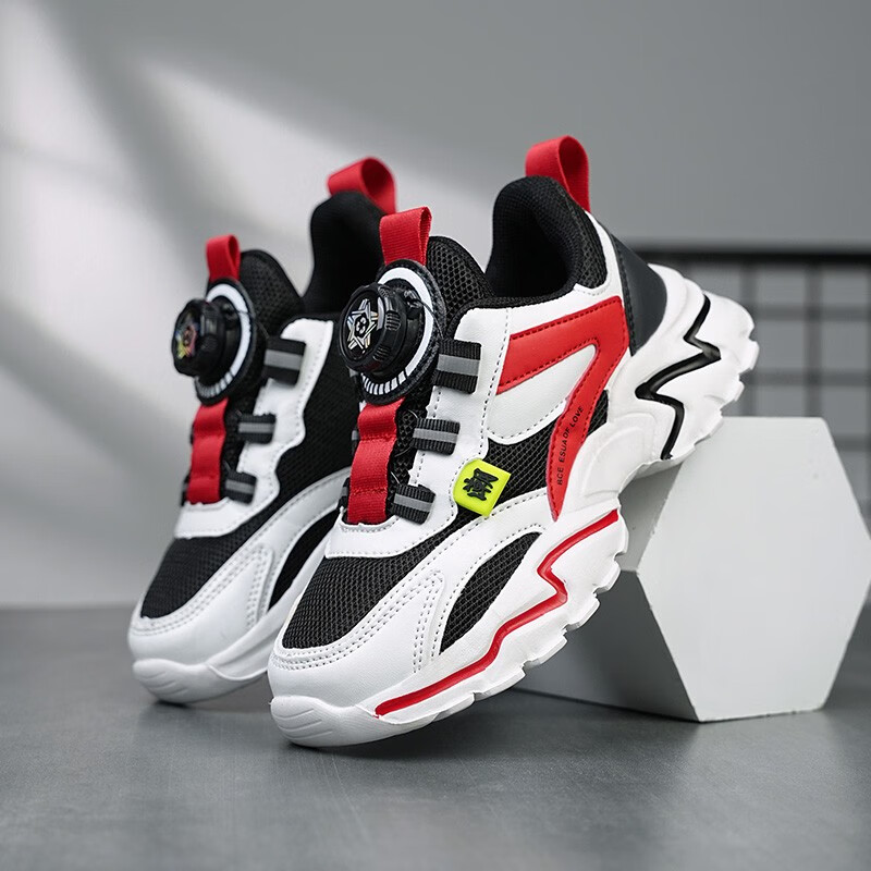 贝天熊童鞋男女童运动跑步鞋春秋夏新款革面小童鞋子网面透气旋转扣鞋子 BLT839深蓝【双网】 30码 内长19.0/脚18.0